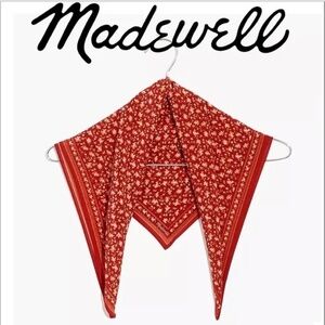 Madewell 100% Silk Square Bandana Red Orange Peach Floral Scarf